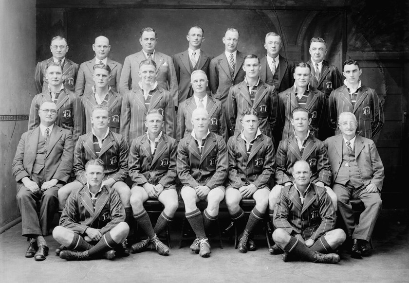 Back Row: Johnny Quinlan (Club Secretary), Wally Webb (Vice President), Ivo Wyatt (Vice President), Bob MacDonald (Selector), Charlie Turner (Vice President), Fred Kinghorn (Vice President), Arthur ‘Pony’ Halloway (Coach)
Second Row: Andy Norval, Harry Pierce, Joe Pearce, Harold Kelley (Club Treasurer), Max Nixon, Ray Stehr, Rod O’Loan
Front Row: Hon. Hugh Latimer (Patron), Ross McKinnon, Viv Thicknesse (Match Captain), Dave Brown (Captain - Injured), Tom McLachlan, Tom Dowling, Frank Haron (Club President)
Seated: Fred Tottey, Ernie Norman
Absent: Jack Beaton
