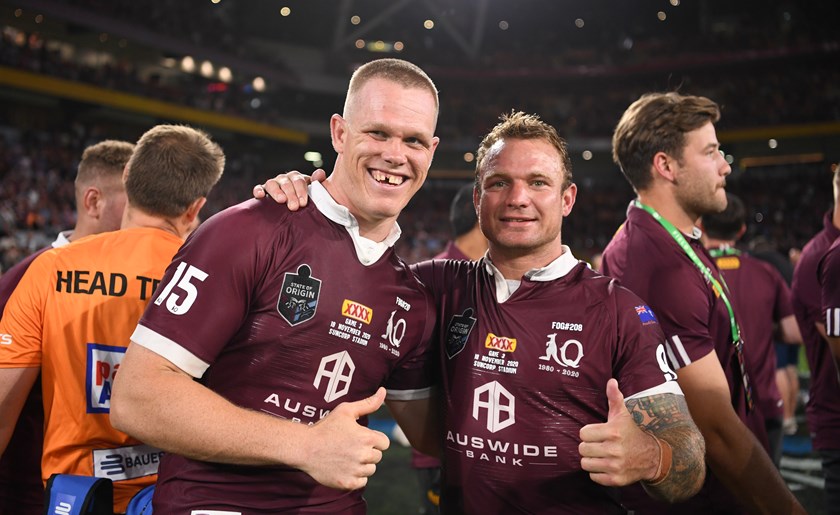 Queensland representative forwards Lindsay Collins and Jake Friend in 2020. Photo: NRL Images