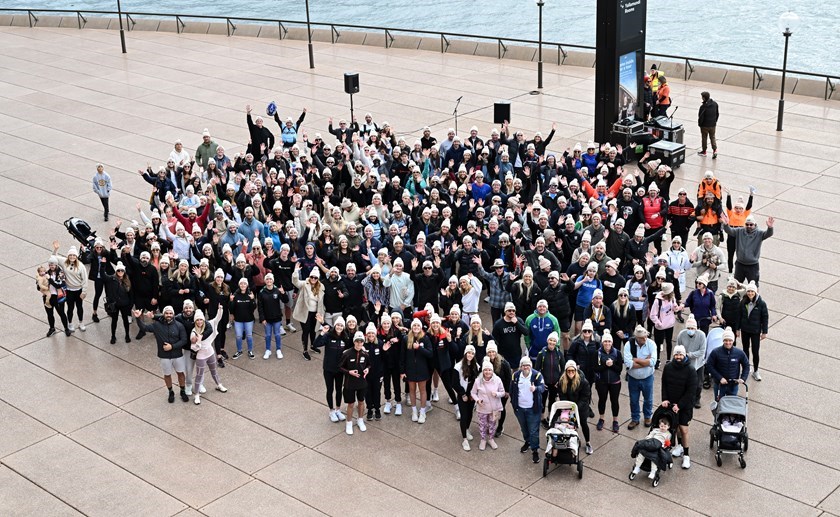 On the Walk for a Cure: A number of Roosters representatives took part in the walk from the SCG to the Opera House to launch the 2022 Beanie for Brain Cancer Round.